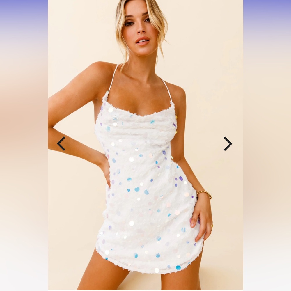 Strappy Cowl Back Sequin Mini Dress White